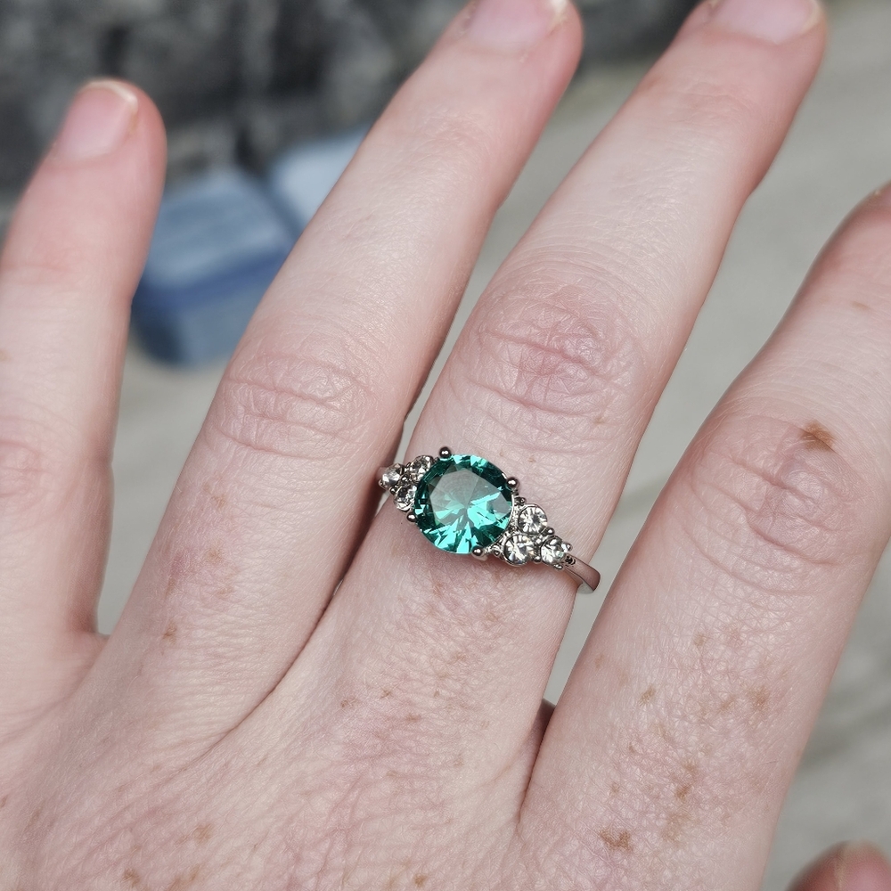 Sea Water Zircon Cluster Ring